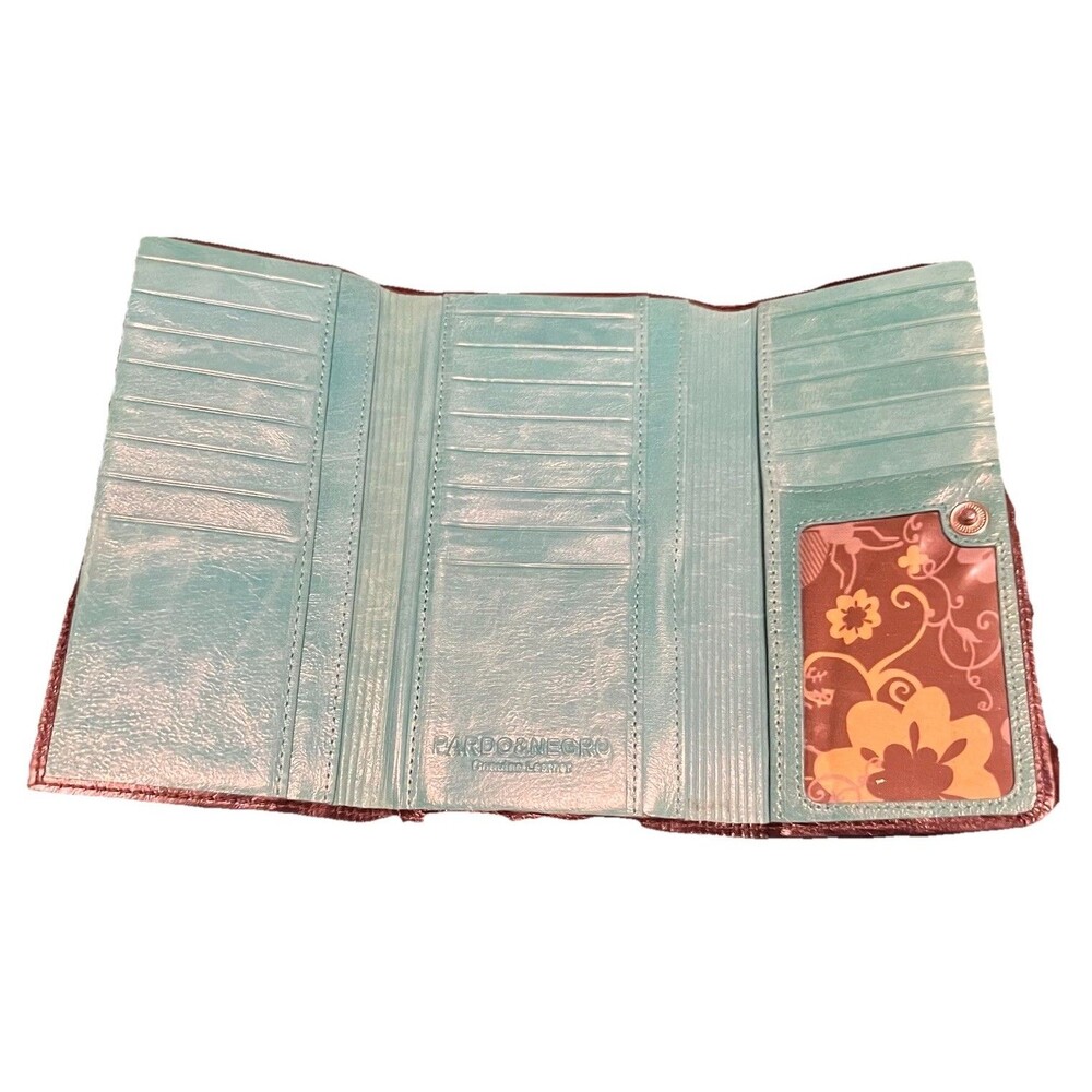 Pardo & Negro Genuine Leather Women's Wallet Brown with Turquoise Organizer GUC - Picture 3 of 16